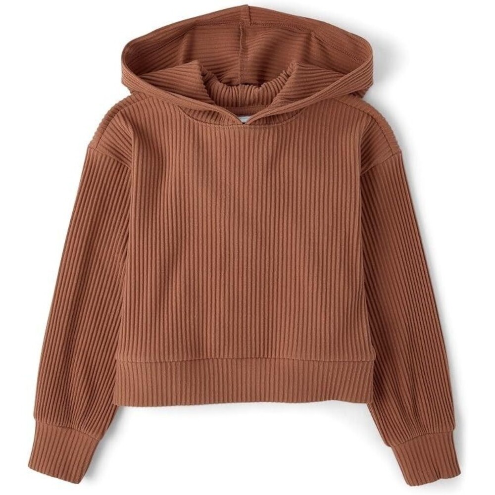 The Children's Place Girls Plush Ribbed Hooded Sweatshirt Pecan Pie XS New